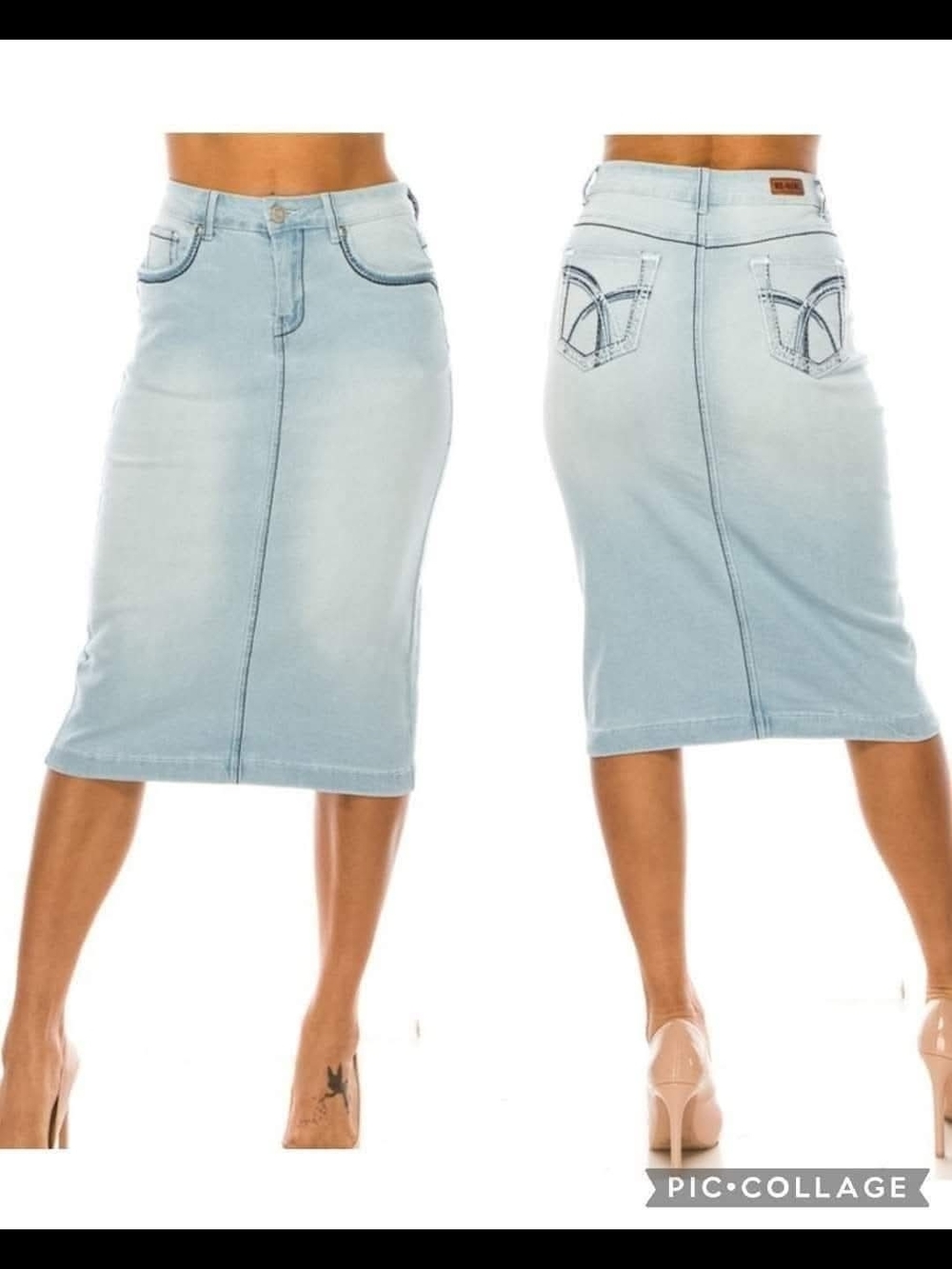 Women’s Light Blue Denim Midi Skirt - Sleek Pencil Silhouette